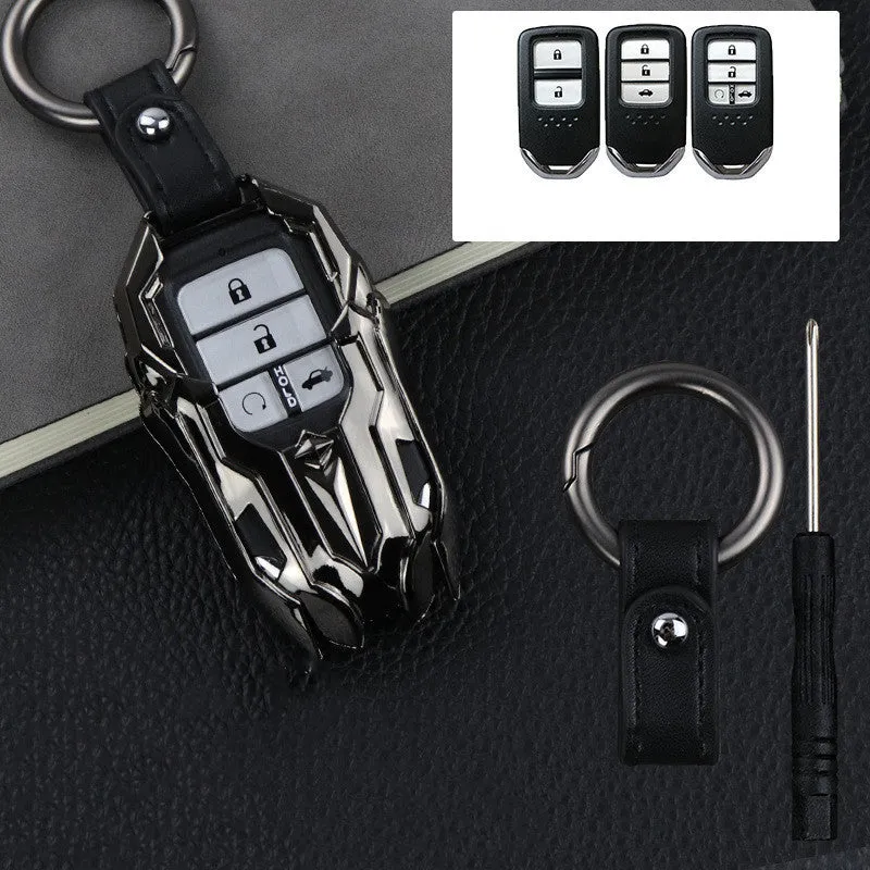 Black zinc alloy car key cover with highlight polish finish protecting a key fob