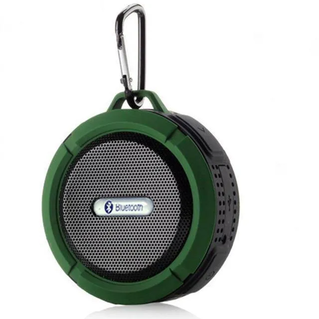 Waterproof Bluetooth speaker in Army Green with 500mAh battery and dual 3W drivers