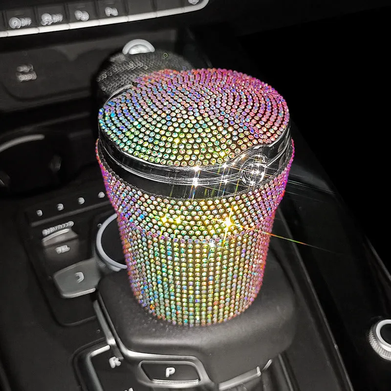 Creative covered diamond inlaid car ashtray with rhinestone finish, 7.5cm size, multi-colour option
