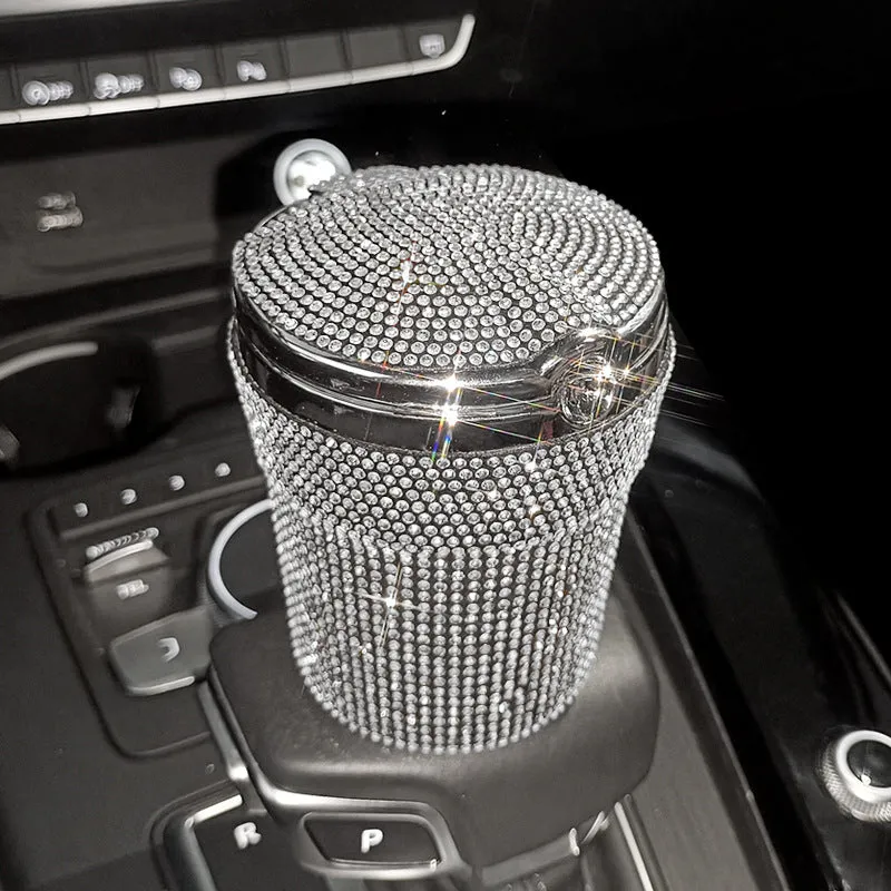 Creative covered diamond inlaid car ashtray with rhinestone finish, 7.5cm size, multi-colour option