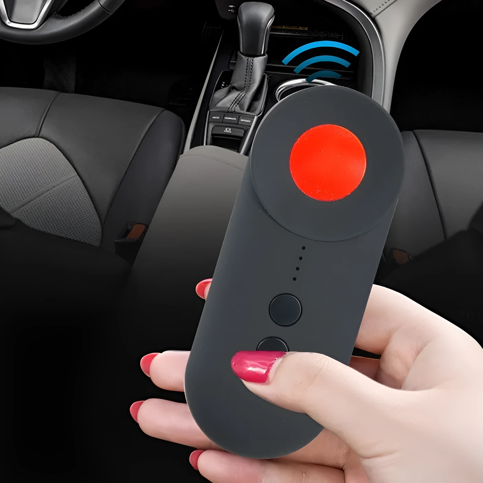 Black ABS GPS detector for vehicle security with dimensions 93.8mm x 38mm x 14.5mm