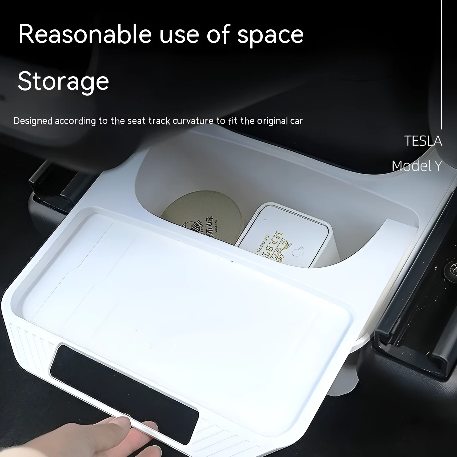 Black rectangular plastic rear middle storage box with handle on car seat