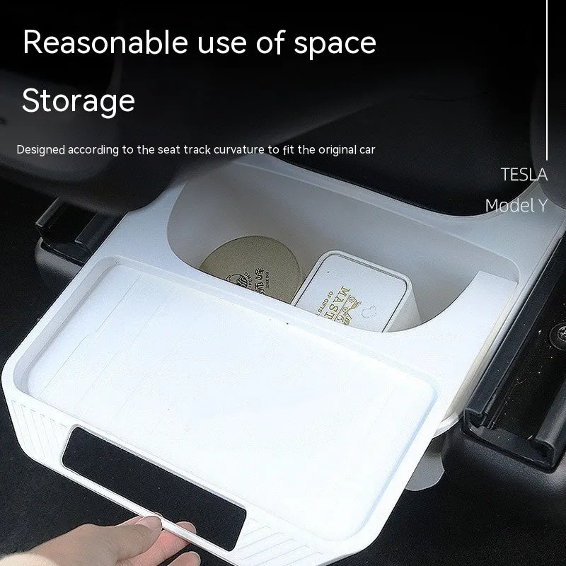 Black rectangular plastic rear middle storage box with handle on car seat