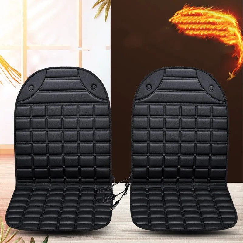 On board heated seat cushion checkered single seat black fibre material winter thermal insulation 98x48cm
