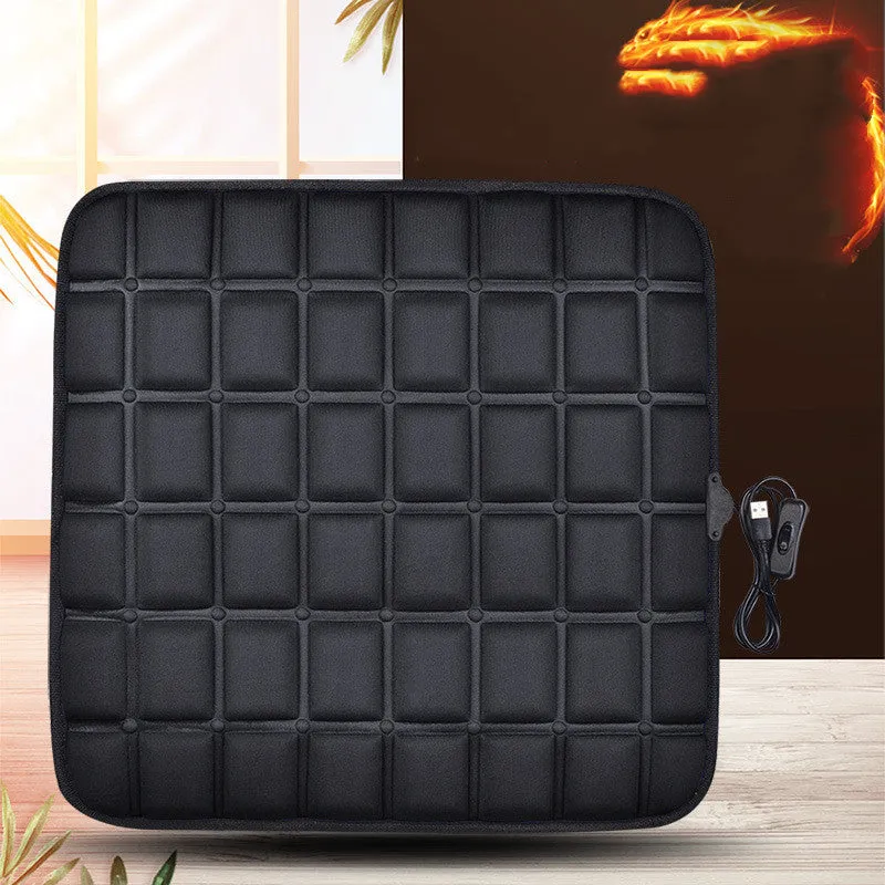 On board heated seat cushion checkered single seat black fibre material winter thermal insulation 98x48cm
