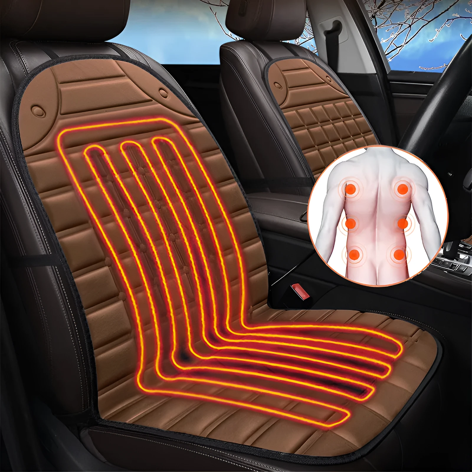 On board heated seat cushion checkered single seat black fibre material winter thermal insulation 98x48cm
