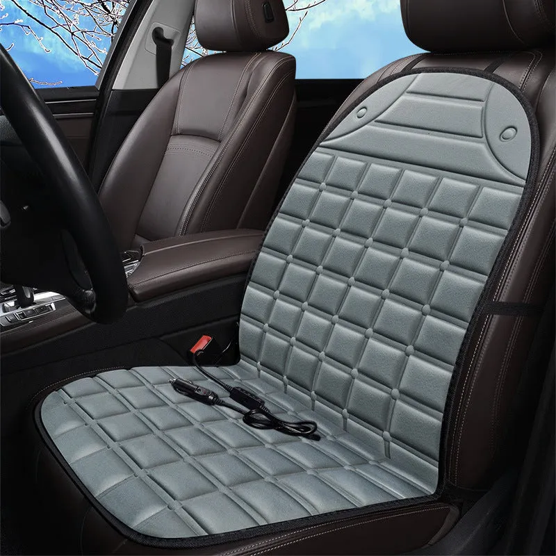 On board heated seat cushion checkered single seat black fibre material winter thermal insulation 98x48cm