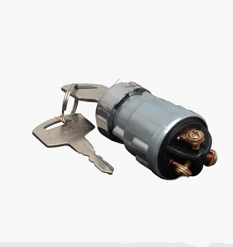 Copper vehicle ignition switch with key for trucks and forklifts.