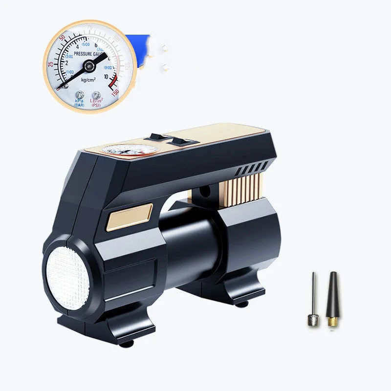 120W 12V car air pump with digital display, 60cm tube, and 300cm power cord on a dark background