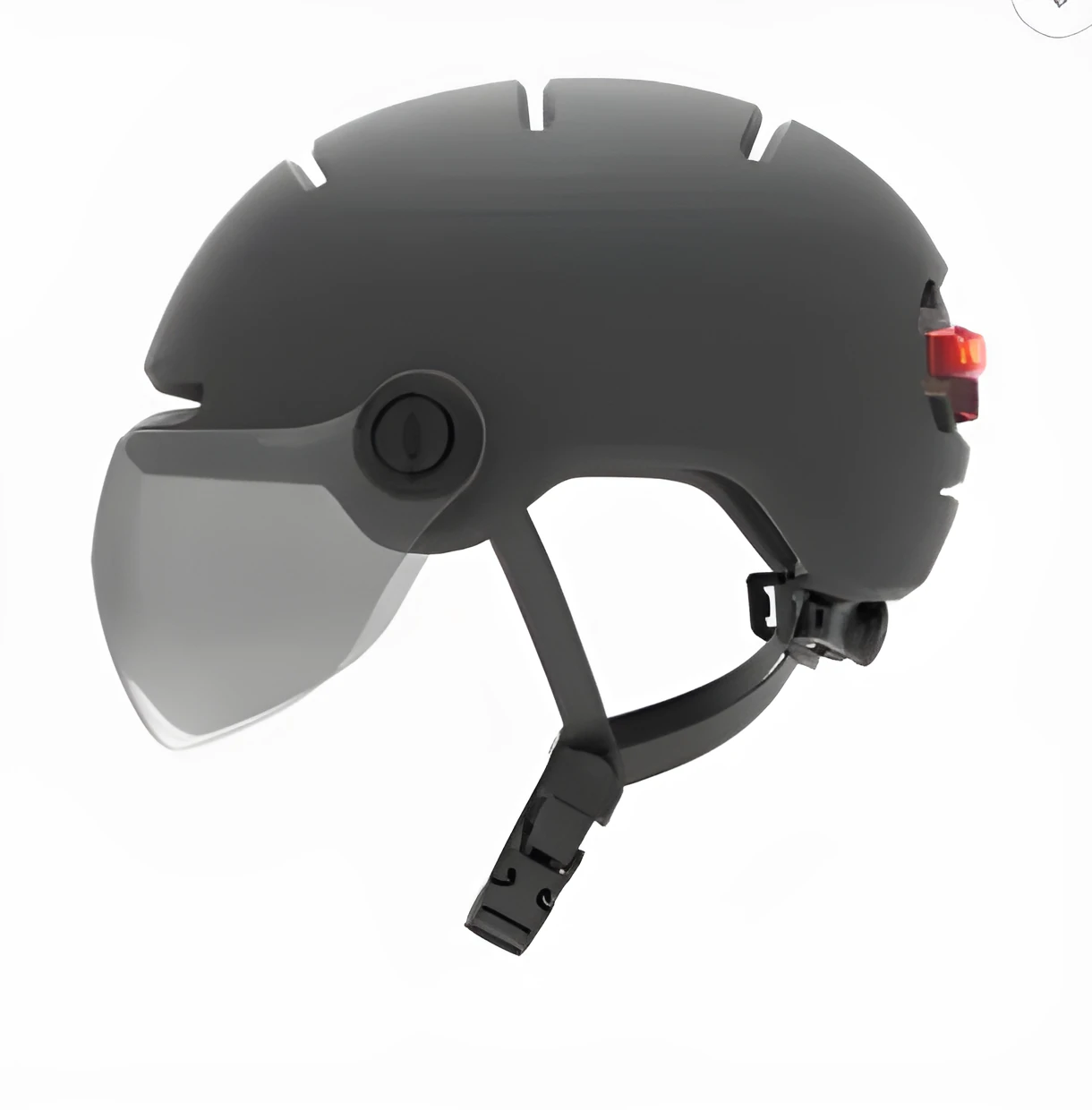 Cycling helmet with built-in LED brake and tail lights on the back, shown in sizes M and L.