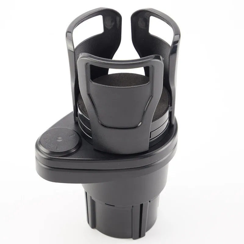 Multifunctional vehicle cup holder in Matt Black with 360° rotating axis mounted on car seat