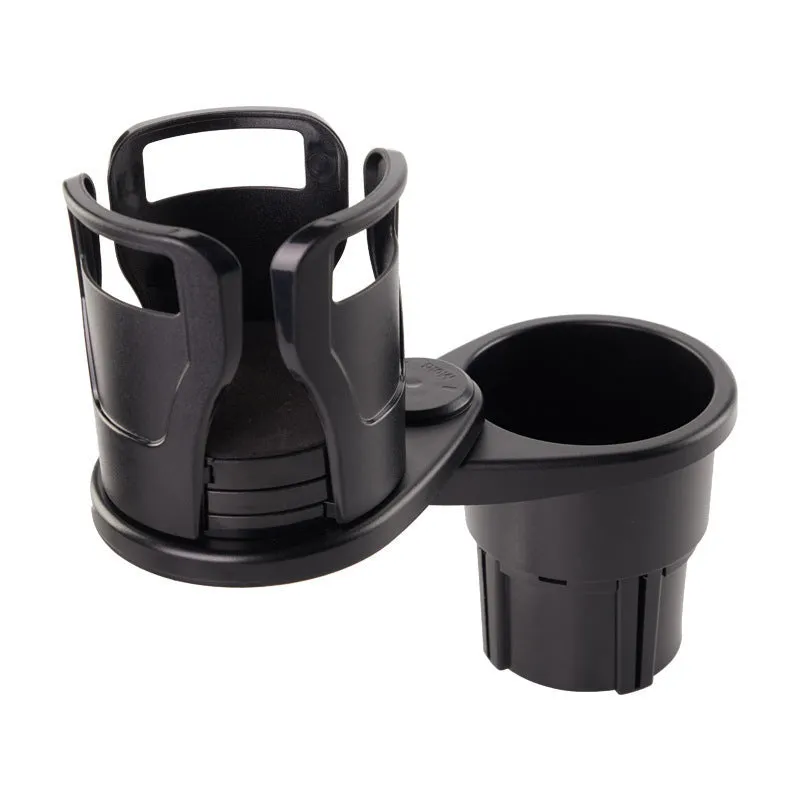 Multifunctional vehicle cup holder in Matt Black with 360° rotating axis mounted on car seat