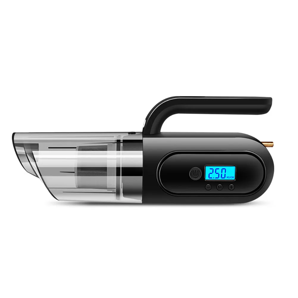 Car vacuum cleaner with digital display, ABS body, black, with hose and brush nozzle attachments