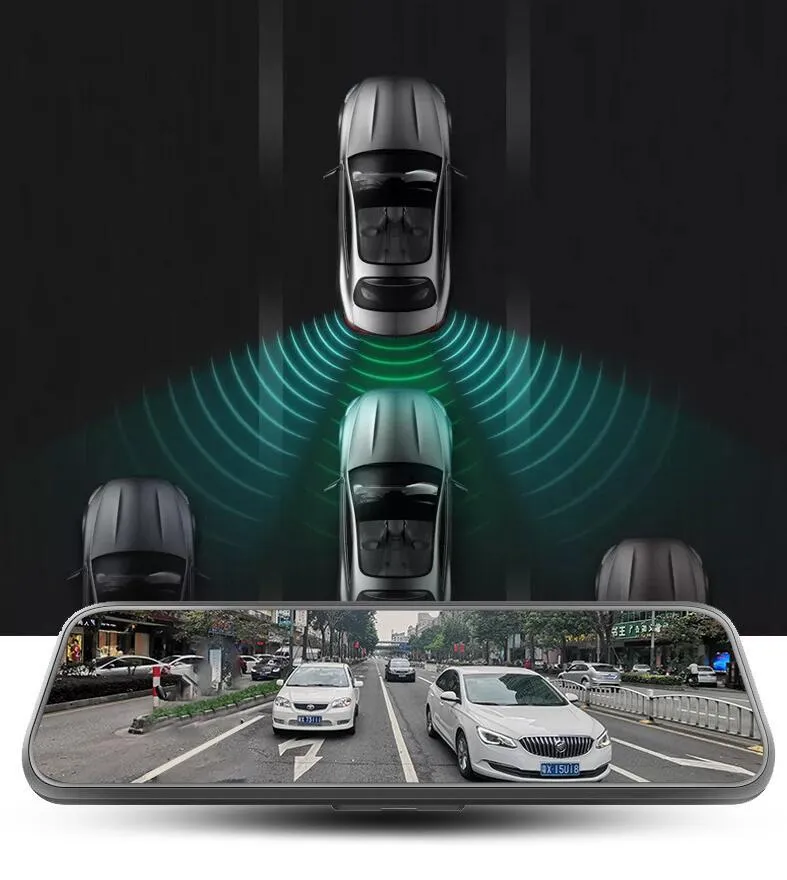 10 inch dual cameras driving recorder with full display screen mounted on car rearview mirror