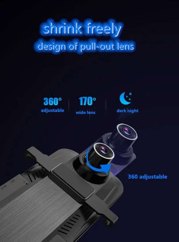 10 inch dual cameras driving recorder with full display screen mounted on car rearview mirror