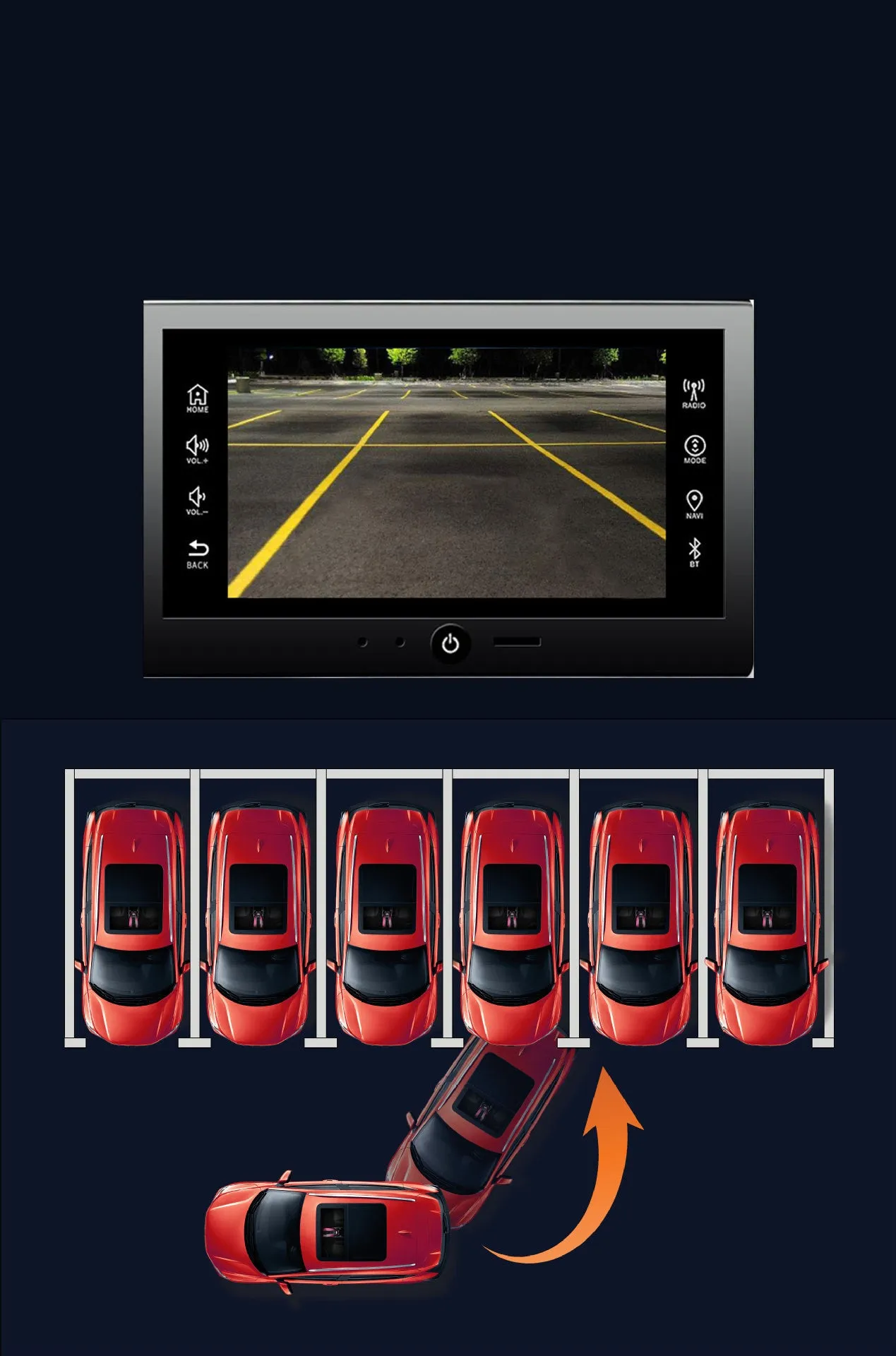 Black ABS plastic rearview camera with 170° wide angle lens for car reversing