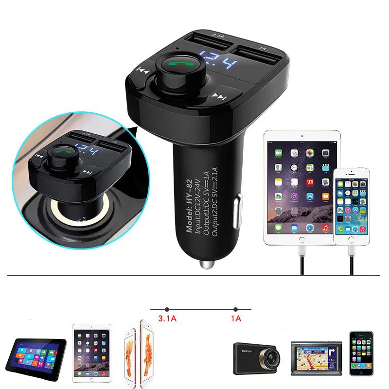 Car MP3 Bluetooth audio player with LED screen and dual USB charger for handsfree calling