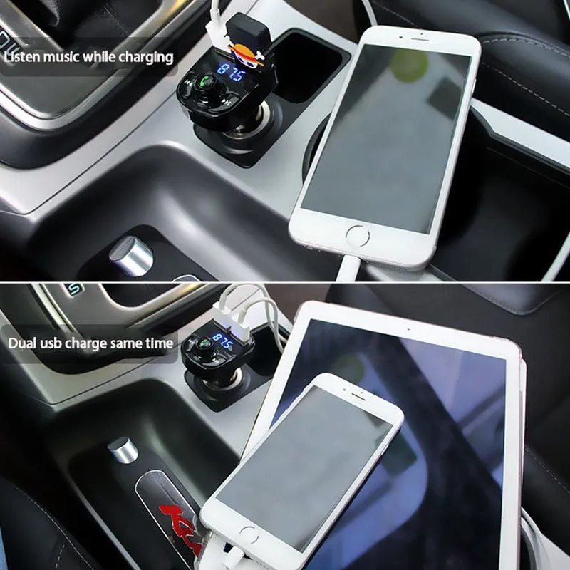 Car MP3 Bluetooth audio player with LED screen and dual USB charger for handsfree calling