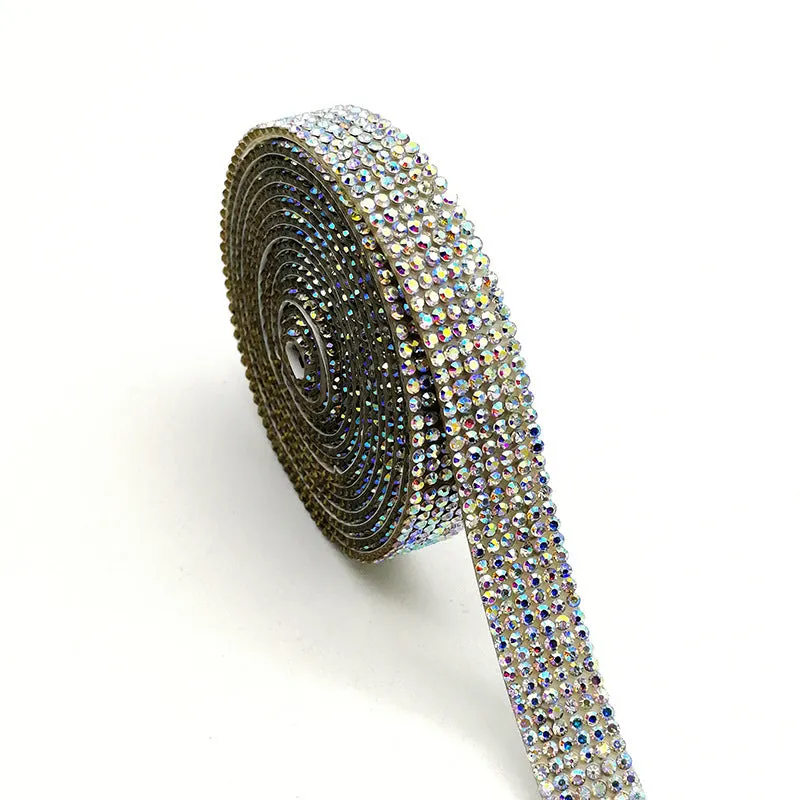 Self-adhesive electroplated glass water drill strip in long strip shape for clothing and shoe decoration