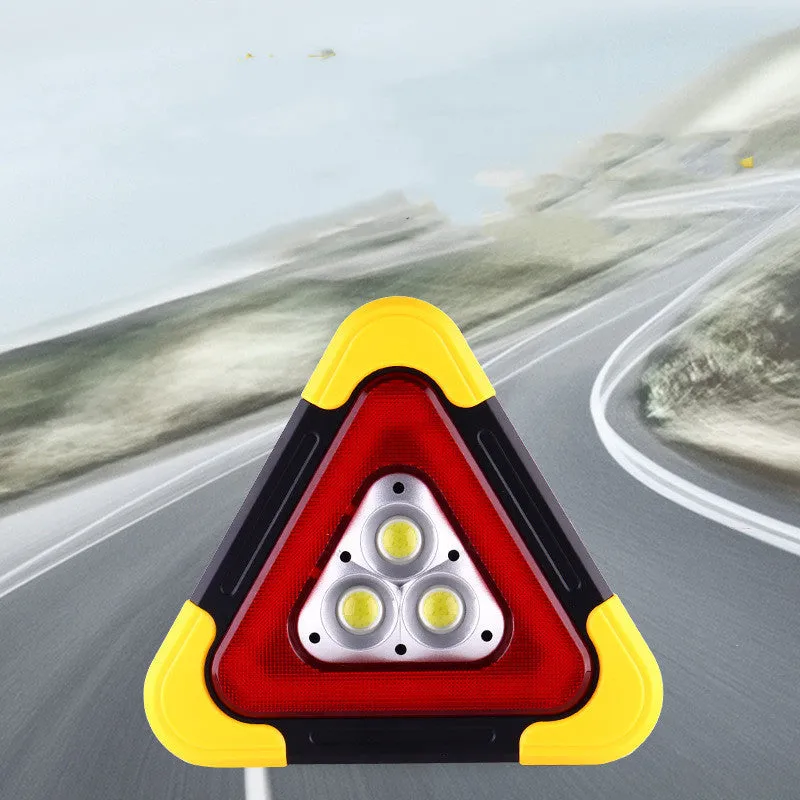 Car warning triangle with solar light and COB LED lamp, portable emergency work light with ABS and aluminium alloy body