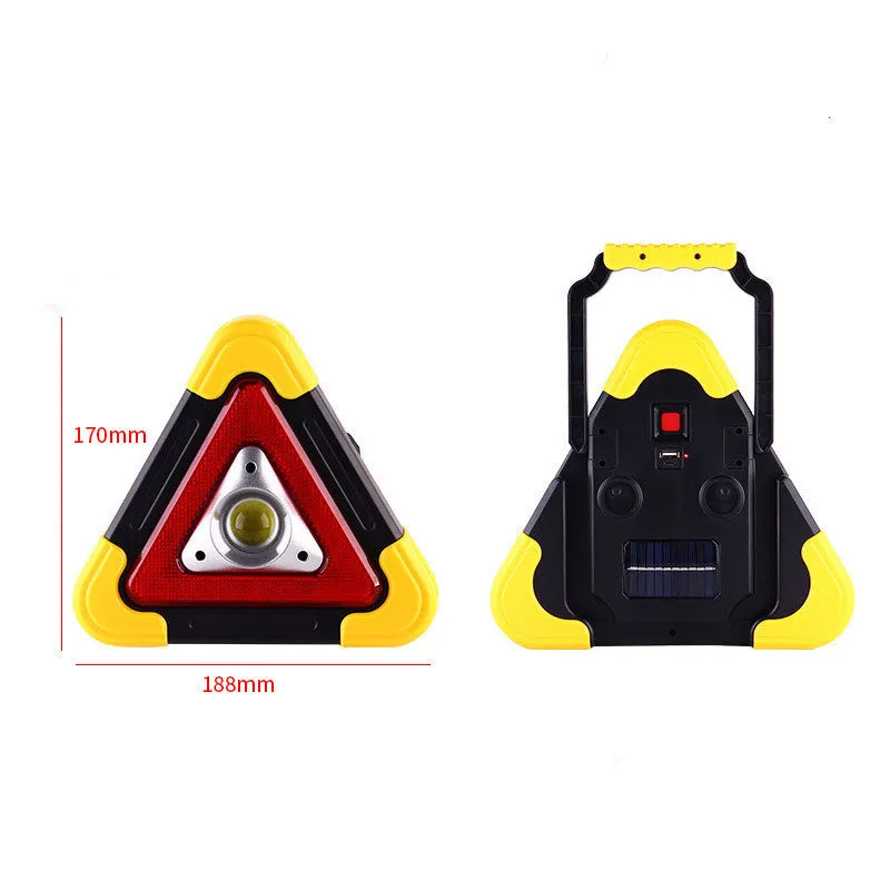 Car warning triangle with solar light and COB LED lamp, portable emergency work light with ABS and aluminium alloy body