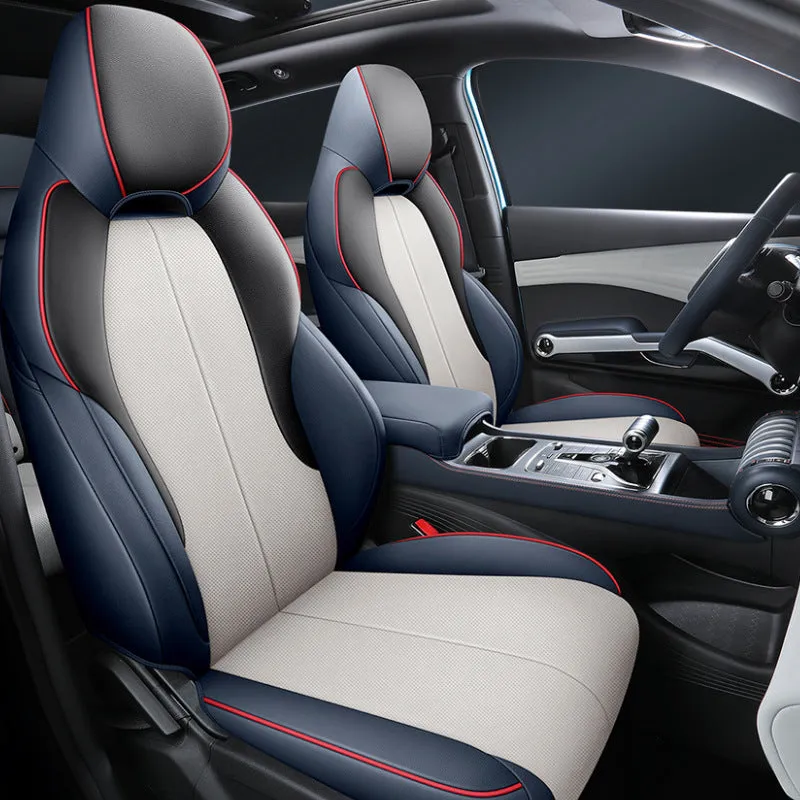 Yuan PLUS car seat cushion cover showing 70x55x18cm dimensions in available colour options