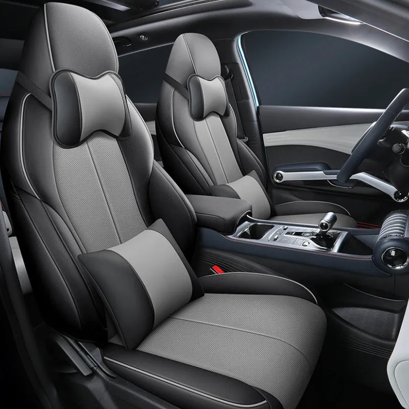 Yuan PLUS car seat cushion cover showing 70x55x18cm dimensions in available colour options