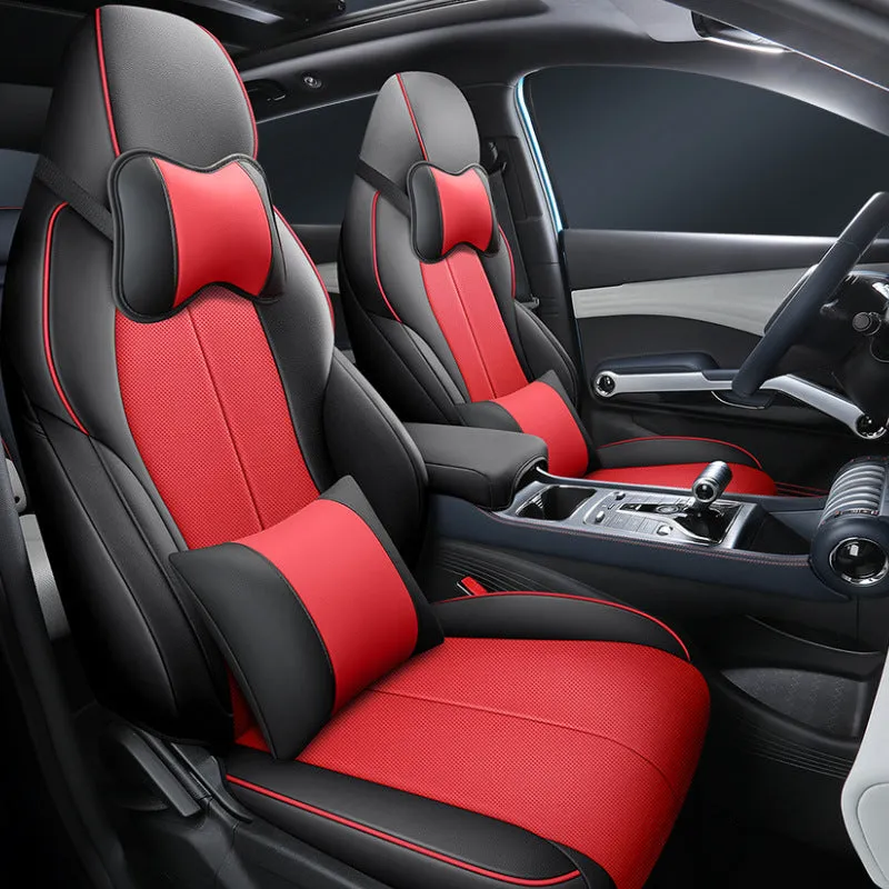 Yuan PLUS car seat cushion cover showing 70x55x18cm dimensions in available colour options