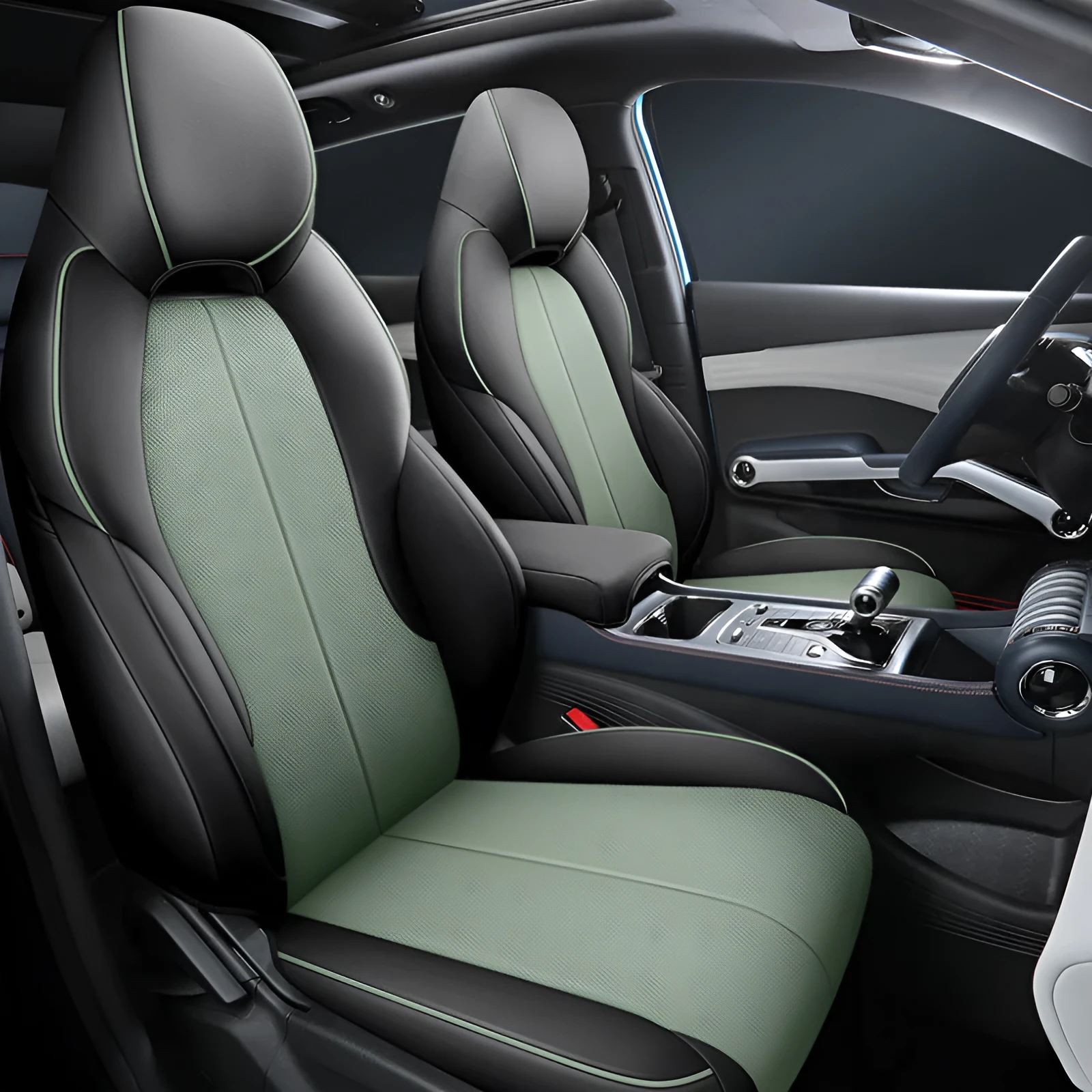 Yuan PLUS car seat cushion cover showing 70x55x18cm dimensions in available colour options