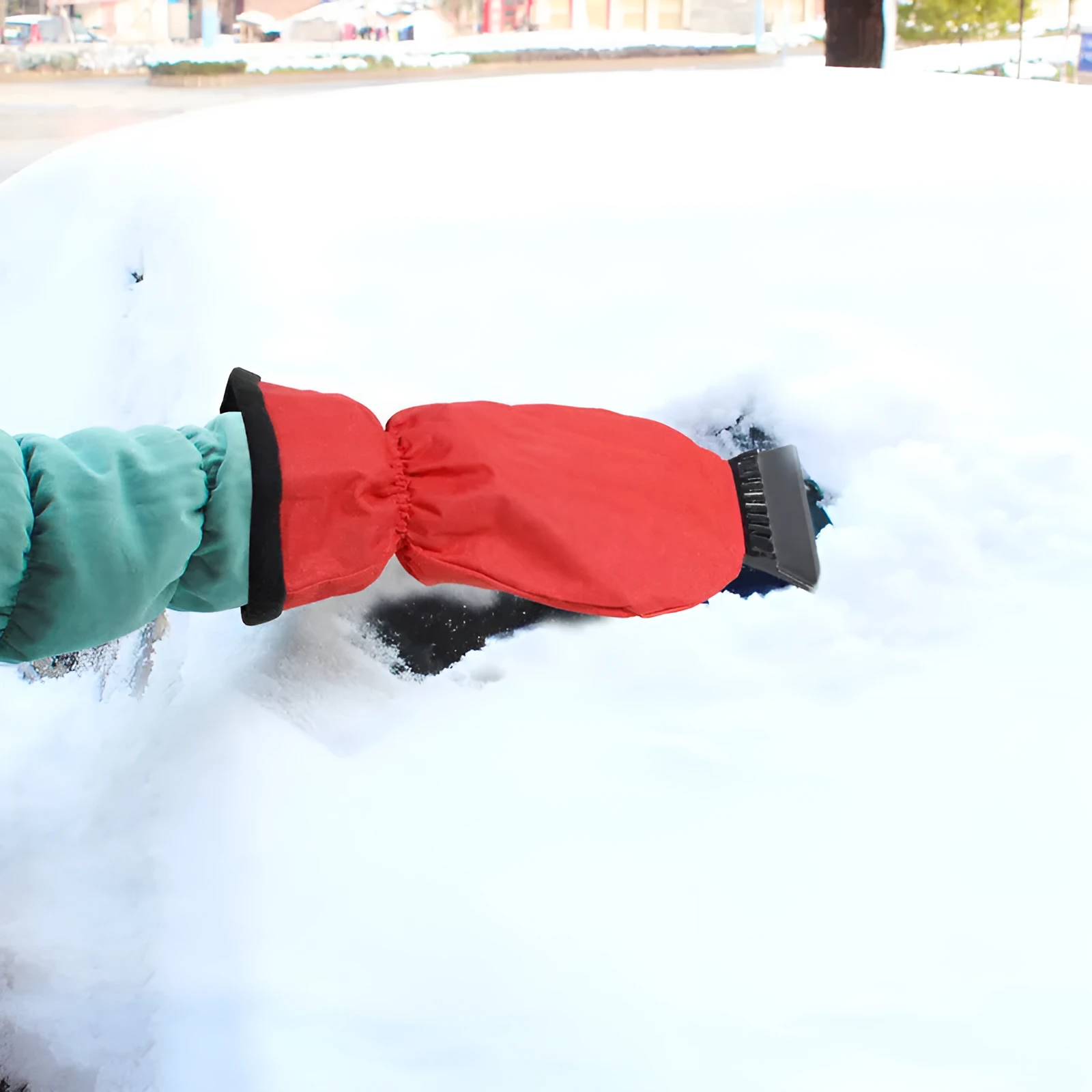 Car multifunction ice sweeping snow plough shovel in red and blue on white background