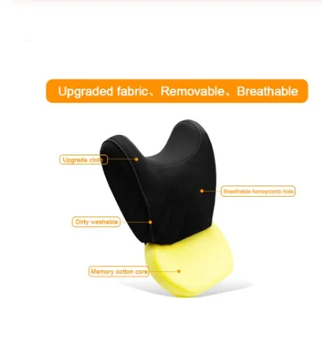 Car headrest and lumbar support cushion set in gray on a car seat