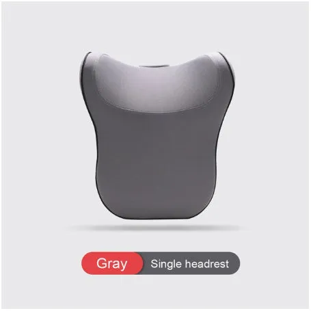Car headrest and lumbar support cushion set in gray on a car seat