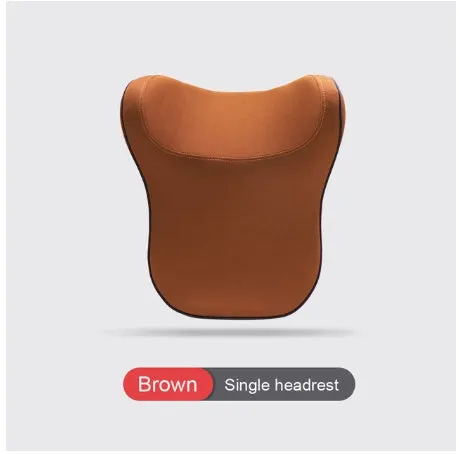 Car headrest and lumbar support cushion set in gray on a car seat