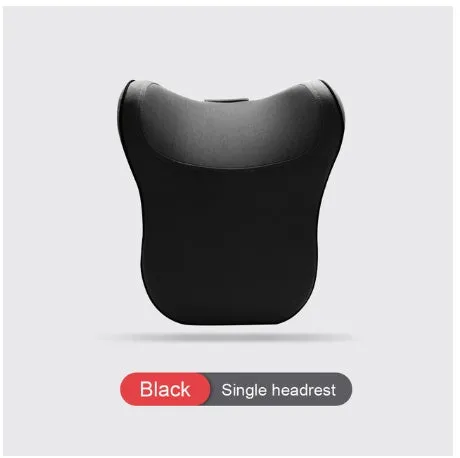 Car headrest and lumbar support cushion set in gray on a car seat
