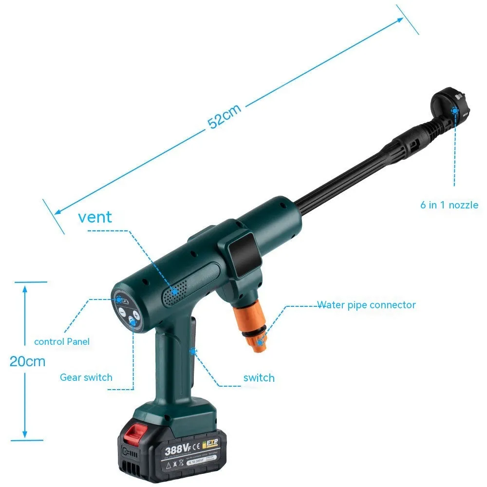 Brushless water gun with stainless steel head 18V for car washing and house cleaning automatic impact 25m spray