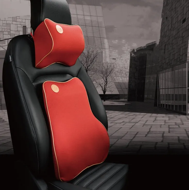 Car memory foam cushion set with 3D headrest and lumbar support, polyester cover, colour options beige black gray red