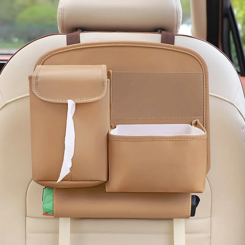 Multifunctional hanging leather car storage bag with cute cartoon design in classic black colour