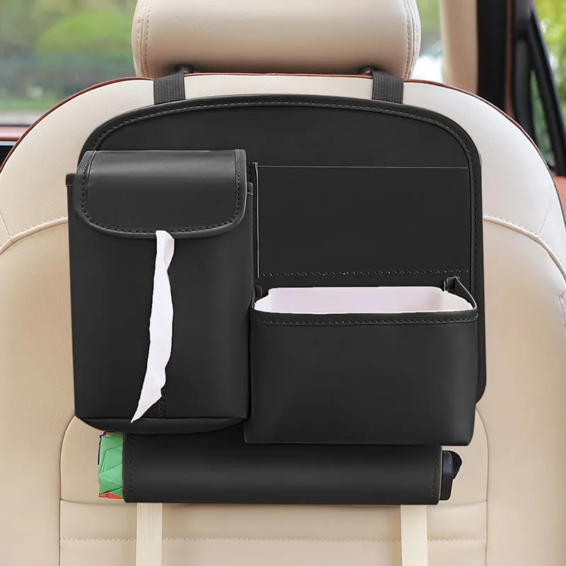 Multifunctional hanging leather car storage bag with cute cartoon design in classic black colour
