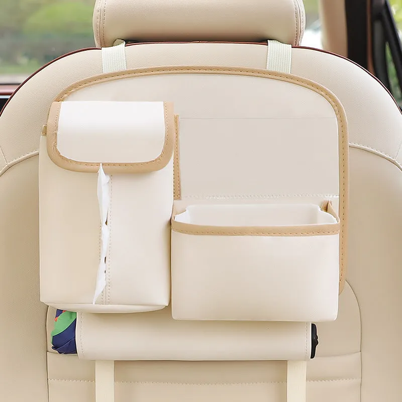 Multifunctional hanging leather car storage bag with cute cartoon design in classic black colour