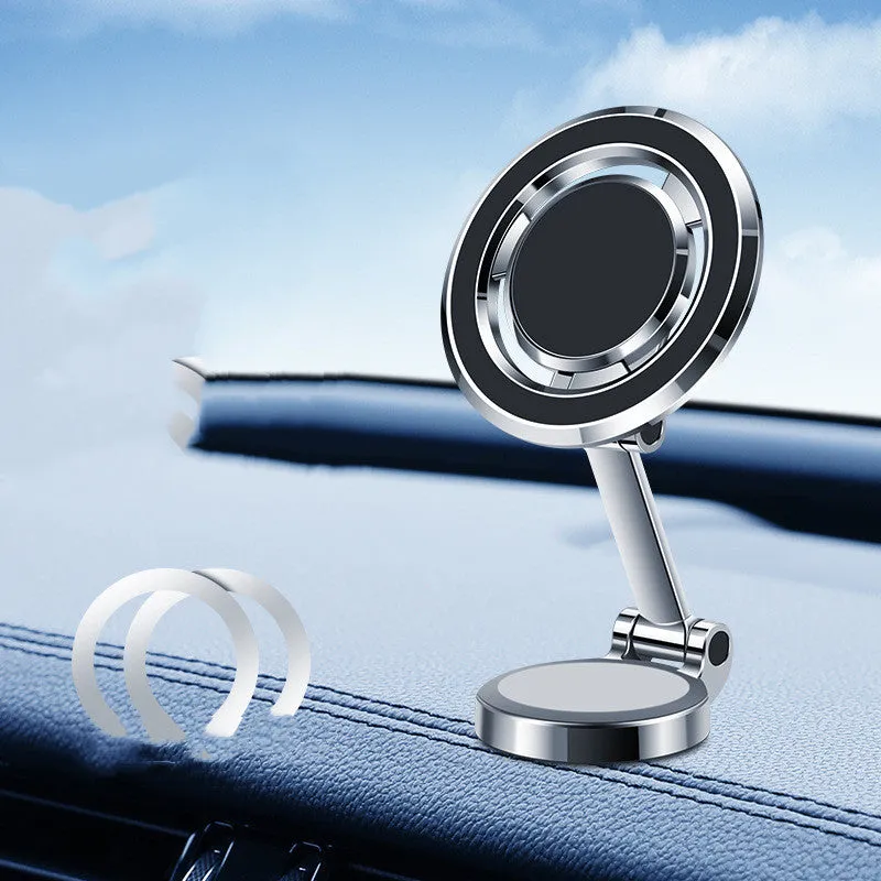 Black car phone holder with 360-degree rotation bracket mounted on dashboard