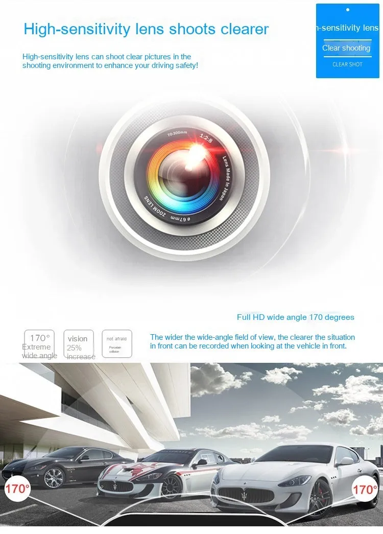 HD driving recorder with 4.5-inch screen showing front and rear night vision and reversing image
