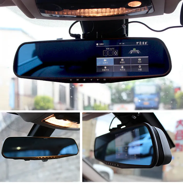 HD driving recorder with 4.5-inch screen showing front and rear night vision and reversing image