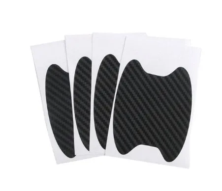 4-piece carbon fibre car handle sticker set in black for scratch-resistant door handle protection