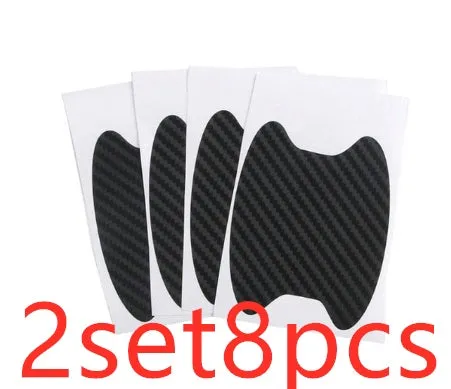 4-piece carbon fibre car handle sticker set in black for scratch-resistant door handle protection