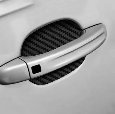 4-piece carbon fibre car handle sticker set in black for scratch-resistant door handle protection