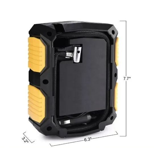 DC 12V digital tire inflator with LED display, bright light, and 3-metre cord for portable car use