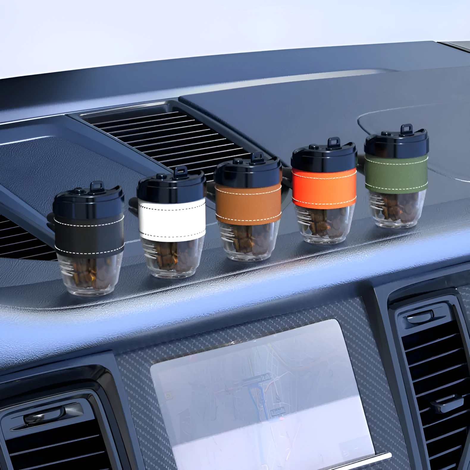 Coffee cup-shaped car air freshener with coffee beans fragrance for odour removal