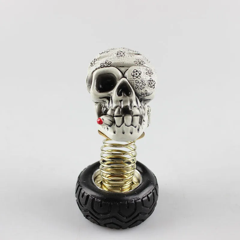 Resin skull car decoration in military cap style with swing head and sticker fix