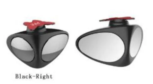 Double vision auxiliary car rearview mirror triangular shape glass and ABS shell black colour