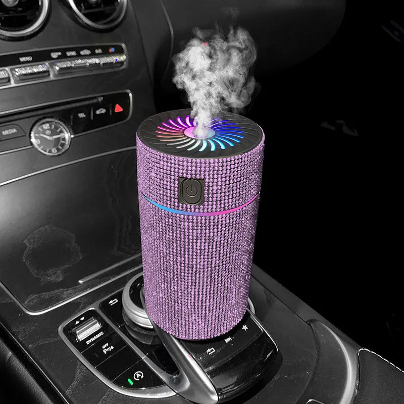 Car USB-powered humidifier with diamond-shaped water tank in seven colour options
